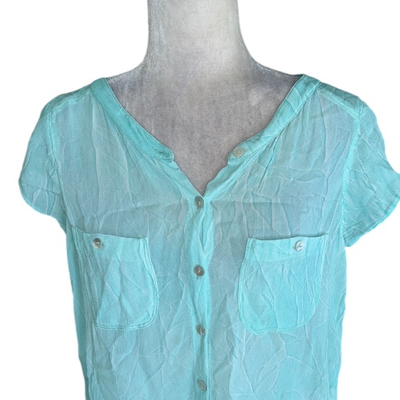 Free People Spellbound Aqua Marbled Chiffon Overlapping Back Blouse - S - Picture 6 of 15